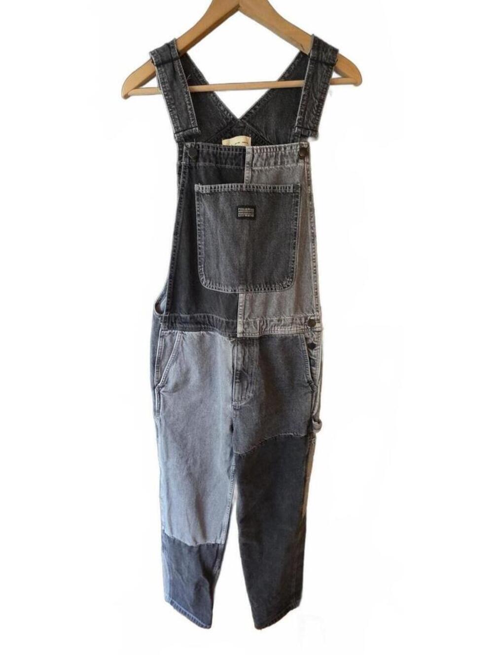 Pull & Bear Patchwork Denim Overalls -Distressed Vintage Style Dungarees XS